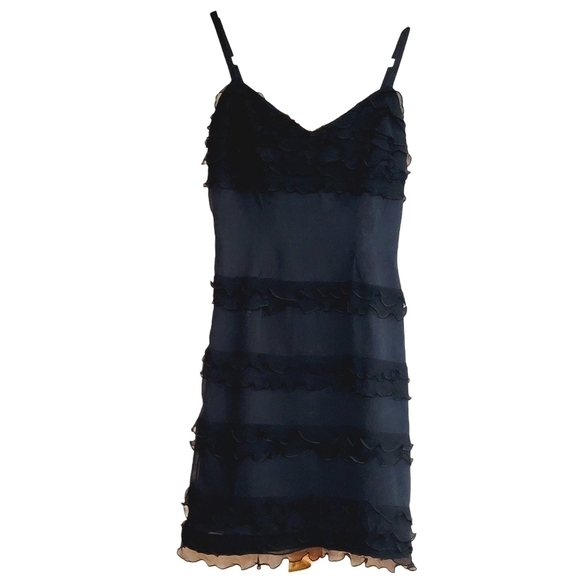 Spenser Jeremy Spaghetti Strap Little Black Ruffle Silk Dress Sz 4 - Picture 1 of 9